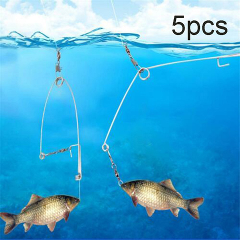 Newly 5Pcs Stainless Steel Hook Trigger Spring Fishing Hook Setter Bait Bite Triggers the Hook Catch Fish Automatically Peche ► Photo 1/6