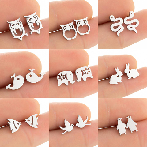 Cartoon Cute Stainless Steel Earrings Gold Color Animal Owl Eagle Snake Goldfish Bird Stud Earring Jewelry Women Girl Kids Gifts ► Photo 1/6