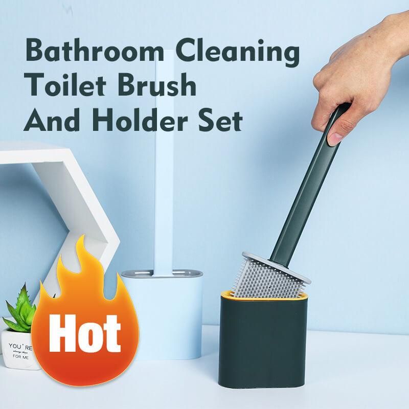 Plastic Long Handle Bathroom WC Toilet Scrub Double Side Cleaning Brush Holder 