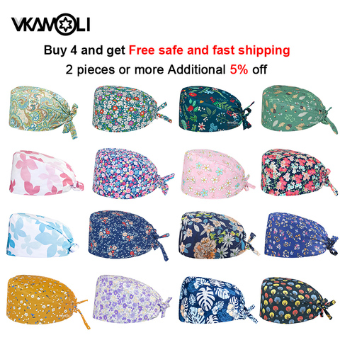 women's Cotton scrubs caps weat-absorbent Elastic Section pet grooming nursing work hats ► Photo 1/6