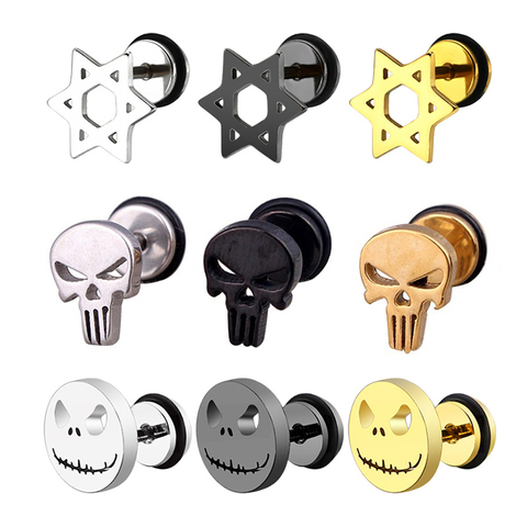 High Grade Stainless Steel Stud Earrings Cross Skull Anime For Women Girls Fashion Geometric Ear Jewelry Birthday Gifts 2 pieces ► Photo 1/6