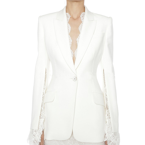 HIGH QUALITY 2022 Newest Designer Blazer Women's Slit Sleeve Lace Embellished Single Button Blazer Jacket ► Photo 1/6