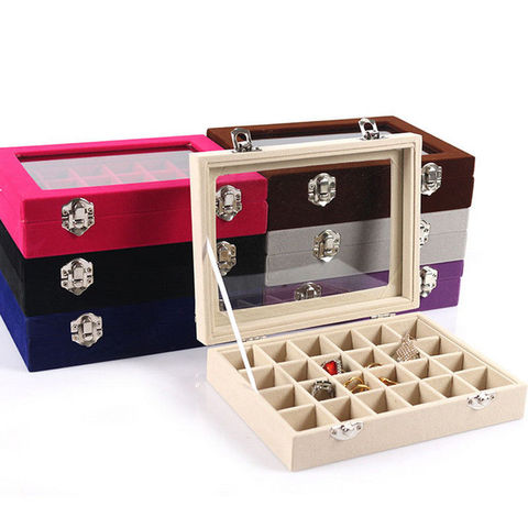 Velvet Glass Jewelry Display Box 20*15*4.5cm Jewelry Tray Holder Casket Storage Organizer 2017 Earrings Ring Box ► Photo 1/6