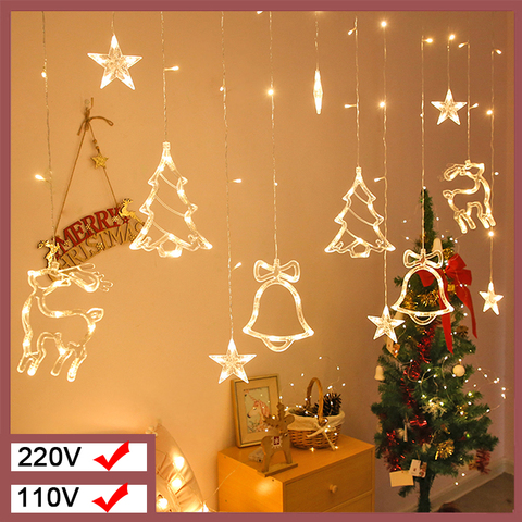 LED Deer Star Moon Curtain Light 220V 110V Christmas Garland String Fairy Lights Outdoor For Home Wedding Party New Year Decor ► Photo 1/6
