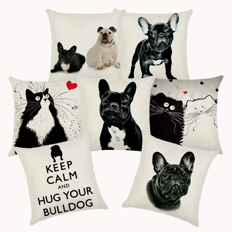 Lovely French Bulldog 18"18"  Decor Cotton Linen Cushion cover Pillowcase