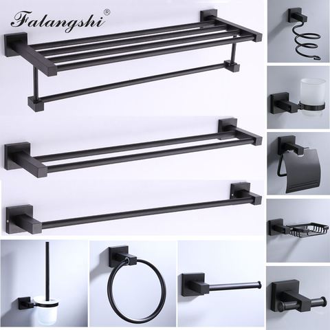 Aluminum Bathroom Accessories Black Towel Rack Towel Ring Hair Dryer Holder Wall Mounted Toilet Paper Holder Soap Basket WB8813 ► Photo 1/6