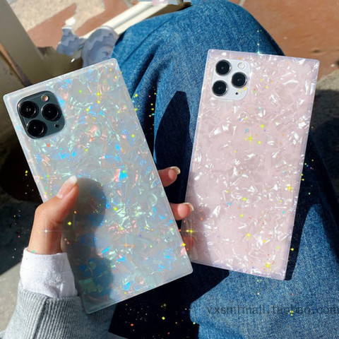Gimfun Solid Pink Pearl Shell Square Phone Case for iPhone 11 12 Mini Pro Max XS Max X XR 7 8 Plus Clear Candy Soft Tpu Case ► Photo 1/5