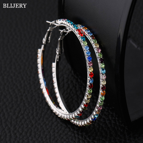 BLIJERY Elegant Wedding Jewelry Accessories Multicolor Rhinestones Crystal Round Hoop Earrings for Women Prom Gifts ► Photo 1/6