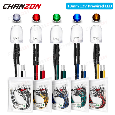 10pcs 10mm Prewired LED Light Emitting Diode DC 5V 6V 9V 12V Bright White Red Green Blue Yellow Pre Wired Resistor Lamp Bulb ► Photo 1/6