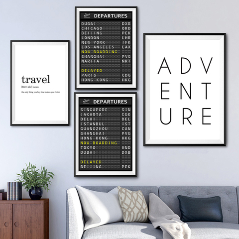 AIRPORT BOARD Destination Board Posters and Prints , Travel Board Quote Art Canvas Painting Pictures Honeymoon Travel Decoration ► Photo 1/6