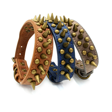 Retro Copper Spikes Studded Dog Collar for Large Dogs German Shepherd Mastiff Rottweiler Bulldog Widen PU Leather Pet Collar ► Photo 1/6