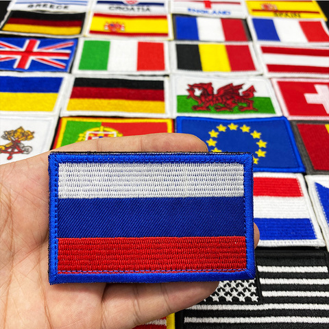Country Flag Embroidered Velcro patch Russia Spain Turkey France EU Tactical Military Patches Army Backpack Cloth Decoration ► Photo 1/6