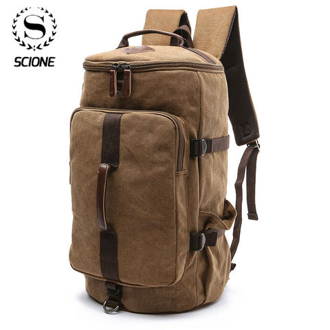 Scione Men Large Capacity Cylinder Backpacks Canvas Luggage Shoulder Bags Duffle Travel Waterproof Solid Leather Casual Case ► Photo 1/6