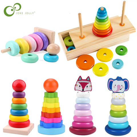 Animal Rainbow Stacking Ring Tower Stapelring Blocks kids Montessori Toys Early Education Teaching Aids Wood Baby Toys Gift ZXH ► Photo 1/6