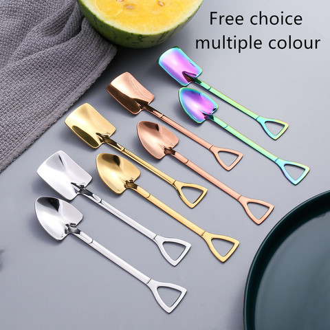 Stainless steel watermelon spoon shovel coffee dessert spoon ice cream fruit salad spoon creative shovel flat spoon gift box ► Photo 1/6