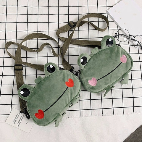 Fur funny small bag women new cartoon frog messenger bag plush doll female student cute female bag ► Photo 1/6