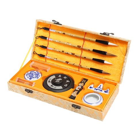 2022 New Chinese Calligraphy Writing Brushes Ink Horse Hair Stick Stone Pad Writing brush set Stamp Holder Washer Set ► Photo 1/5