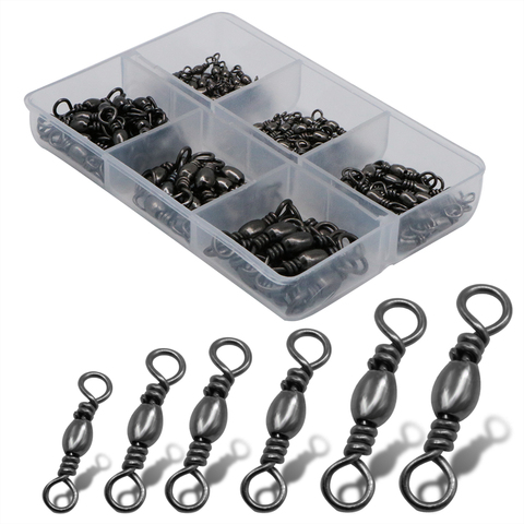 120pcs/lot 6 Size Fishing Swivel Barrel Swivel Stainless Steel Sea Fishing Hook Connector Rolling Swivel for Sea Fish Tackle Box ► Photo 1/6