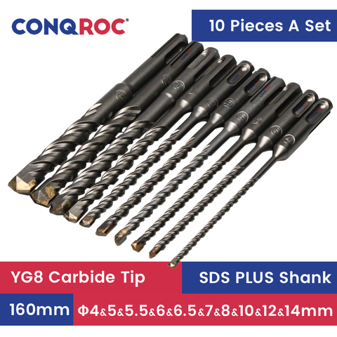 10 Pieces 160mm SDS Plus Drill Bits Set YG8 Carbide Steel Flat Tip Electric Hammer Masonry Drill Bits Kit ► Photo 1/6