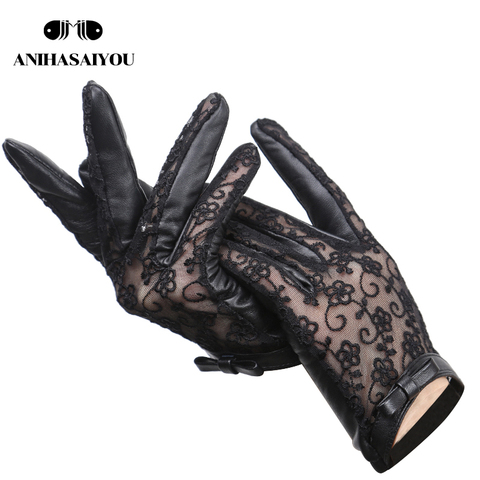 Sexy Fashion women's leather gloves spring and autumn thin sheepskin black lace gloves bow women's gloves-7018 ► Photo 1/6