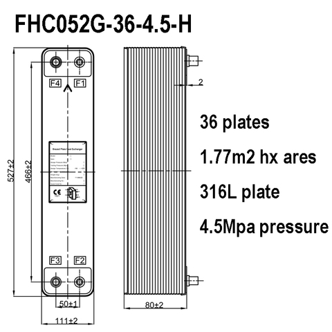 1.77m2 316L Stainless Steel 36 Plates 4.5 Mpa Pressure Brazed Plate Heat Exchanger ► Photo 1/2