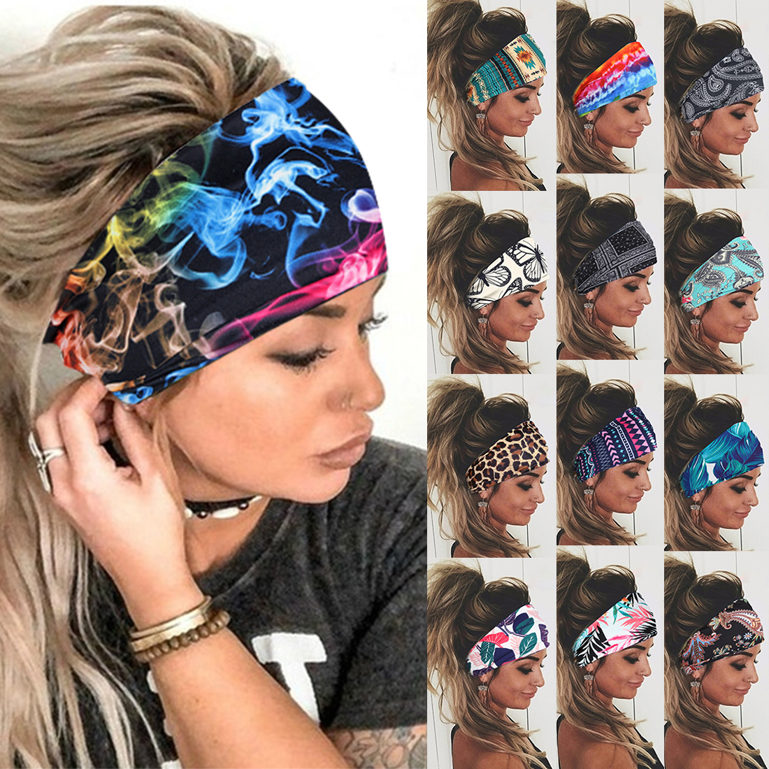 1PC Wide Women's Yoga Headband Tie Dye Sports Cotton Headwrap Hairband 