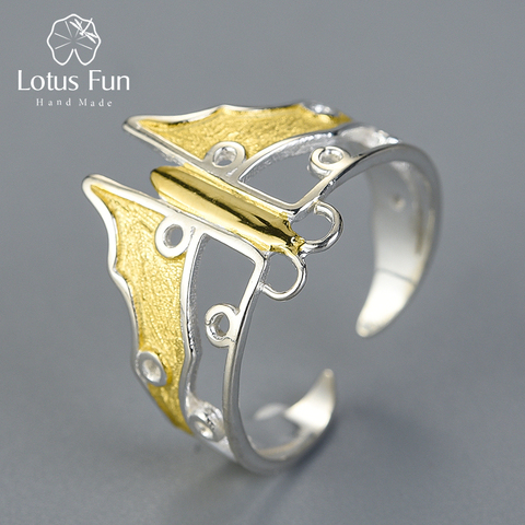 Lotus Fun Real 925 Sterling Silver Natural Handmade Designer Fine Jewelry Adjustable Hollow Butterfly Kite Rings for Women ► Photo 1/6