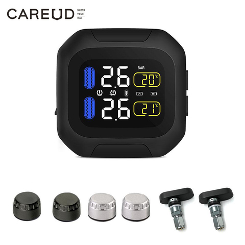 Original Wireless Motorcycle TPMS Tire Pressure Monitoring System Motor Tyre  LCD Display Internal or External TH/WI Sensors ► Photo 1/6