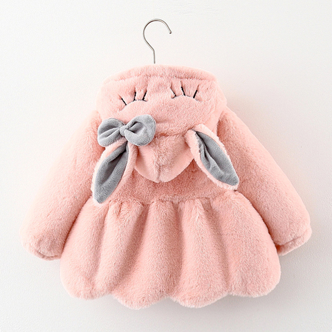 Cute Rabbit Ears Plush Baby Jacket Christmas Sweet Princess Girls Coat Autumn Winter Warm Hooded Outerwear Toddler Girl Clothes ► Photo 1/6