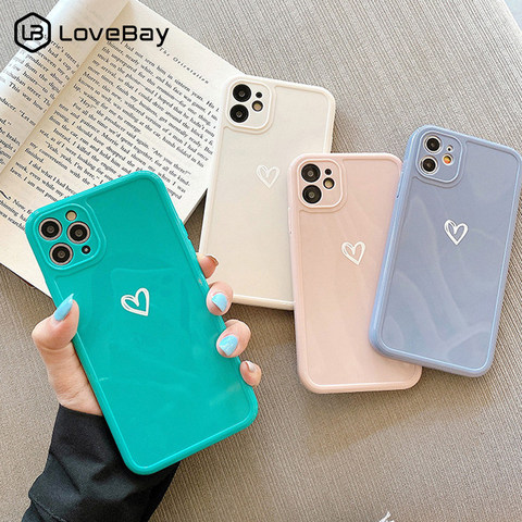 Love Heart Camera Protection Phone Case For iPhone 11 12 Pro SE 2022 7 8 Plus X XR XS Max Candy Color Glossy Soft TPU Back Cover ► Photo 1/6