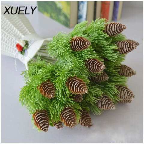 7 branches artificial plastic pine fake plants Pine Nuts Cones Tree for Christmas Party Decor Faux Grass Xmas home wedding decor ► Photo 1/6