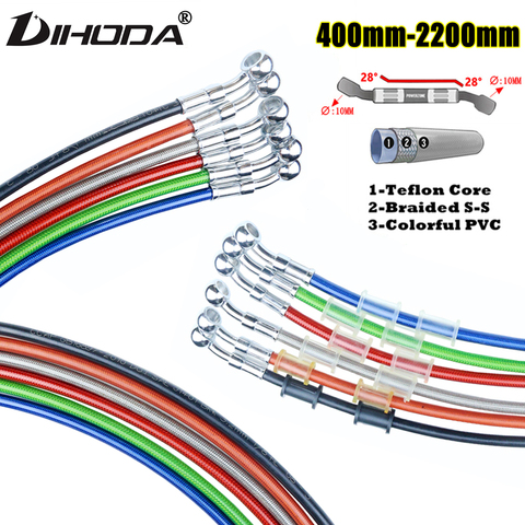 Universal 400mm - 2200mm Motorcycle Hydraulic Brake Hose Line Cable 28 degrees 10mm Banjo Pipe Line Braided oil hose ► Photo 1/6