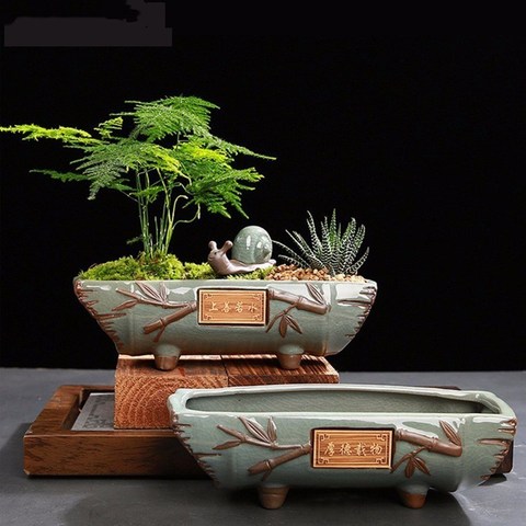 Creative Ceramic vintage Flower Pot Simple Succulent Plant Container Green Planters Bonsai Pots Flowerpot Home Decoration ► Photo 1/6