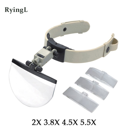4 Lens 2X 3.8X 4.5X 5.5X Helmet Magnifying Glass with LED Lights Watch Jewelry Repair Reading Headband Magnifier Loupe tool ► Photo 1/6