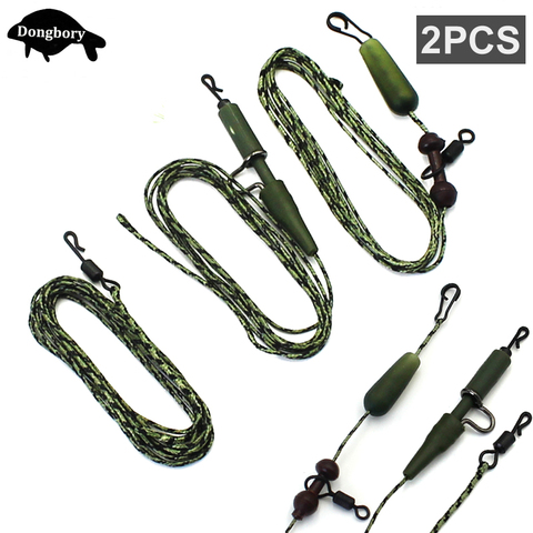 2PCS Carp Fishing Line Handmade Ready Tied Leadcore Hair Rig Group Braided Fishing Line 100CM 55LB Hook Links Lead Clip Carp Rig ► Photo 1/6