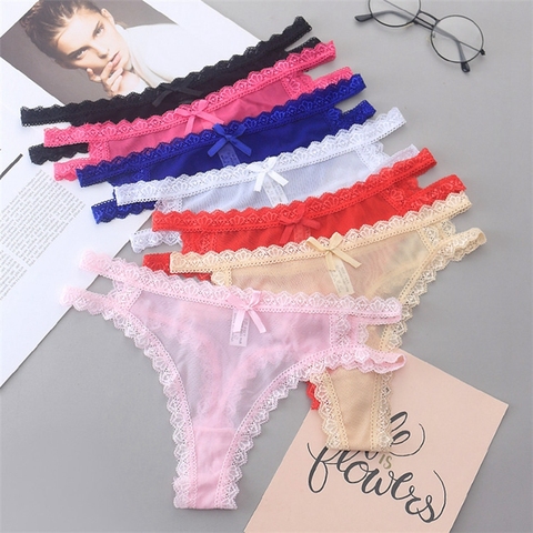 Women's Sexy Thongs Sexy Lace Breathable Hollow Girl T-pants Mesh Fashion Women's Underwear Briefs ► Photo 1/6