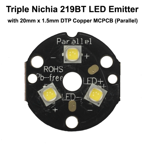 Triple Nichia 219BT LED Emitter with KDLITKER 20mm x 1.5mm DTP Copper MCPCB (Parallel) w/ optics ► Photo 1/3