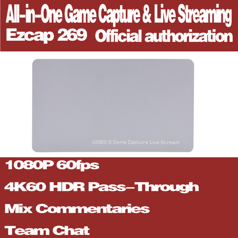 Ezcap 269 4K HDR Pass-Through HDMI2.0 Game Capture Card USB3.0 Video Record and Live Streaming 1080P 60fps With Team Chat ► Photo 1/6