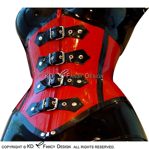 Red And Black Trims Sexy Latex Corsets With Lacing Front Back Zipper Belts Rubber Bustiers Top CY-0017 ► Photo 1/1