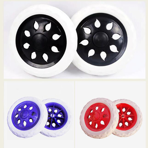 2PCS/Set Shopping Cart Wheel Replacement with Button Lock, 16cm Diameter, Rubber Foaming Wheel Casters, Black, Blue, Red ► Photo 1/5