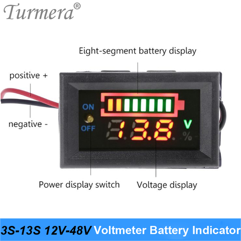 Turmera 12V 24V 36V 48V 60V Lithium Lifepo4 Battery Indicator Voltmeter Display with Switch Battery for  12V Car and Screwdriver ► Photo 1/6