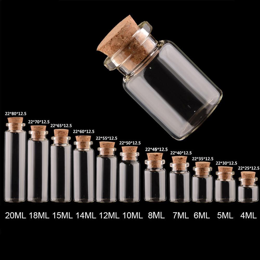 10pcs Empty Sample Vials Clear Glass Bottles with Corks Jars Small bottl 6ML