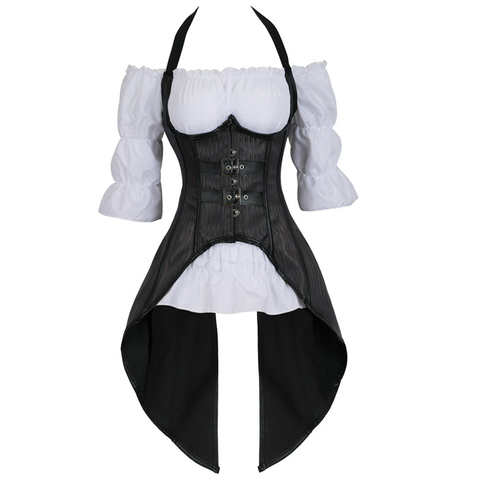 corset bustier top long straps top vest corsets pirate lingerie irregular burlesque plus size black burlesque two pieces korsett ► Photo 1/1