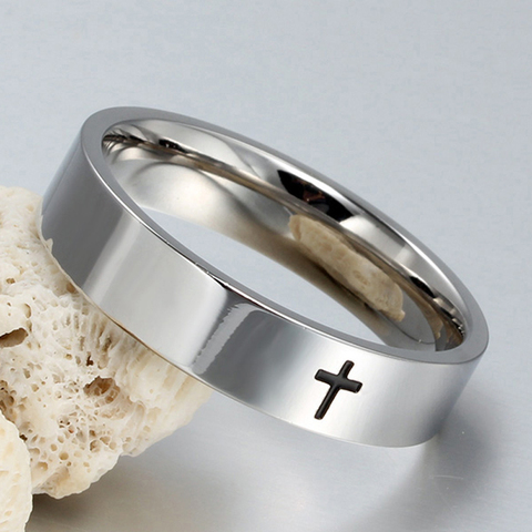 6mm Stainless Steel Cross Ring Christian Jesus Christ Lord Prayer for Men and Women ► Photo 1/6