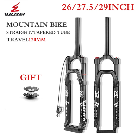 WUZEI Mountain Bicycle Supension Fork 26/27.5/ 29Inch Air Forks Shoulder/Wire Control Straight pipe/cone MTB Bike Oil Gas Fork ► Photo 1/6