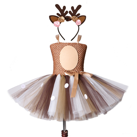 Deer Tutu Dress Girl Christmas Dresses with Headband Kids Halloween Costume Baby Girl Princess Elk Reindeer Outfit for New Year ► Photo 1/6