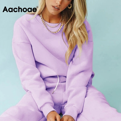 Aachoae Loose Casual O Neck Cotton Sweatshirt Women Fashion Batwing Long Sleeve Hoodies Sport Top 2022 Solid Home Style Pullover ► Photo 1/6