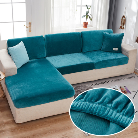 Velvet Sofa Seat Covers for Living Room Plush Cushion Cover Thick Jacquard Solid Soft Stretch couch Slipcover Funiture Protector ► Photo 1/6