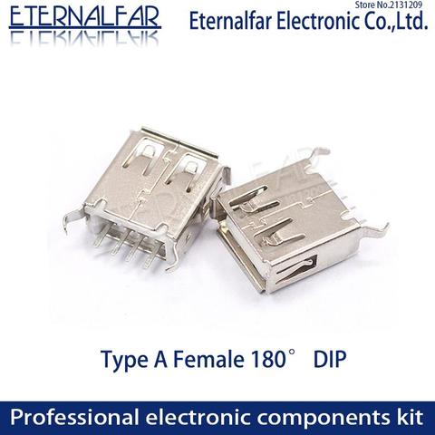 USB 2.0 Interface Connector Socket Type A Female 180 Degree Curved Foot DIP Straight Vertical Bend Needle Welding Wire PCB DIY ► Photo 1/6