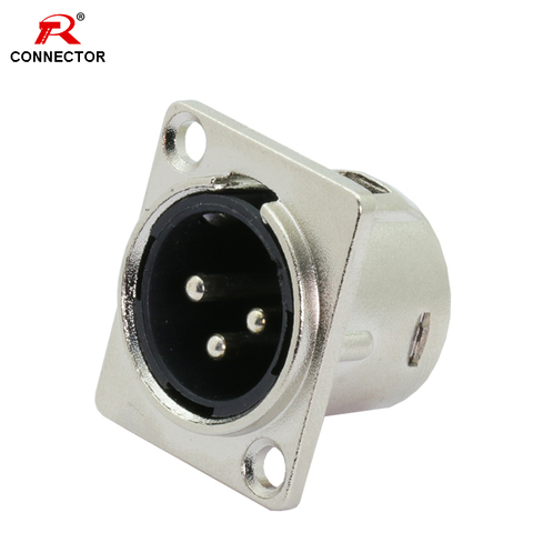 1pc 3Pins XLR connector, male plug Socket, Panel Mounted type, Chassis Square Shape, Zinc alloy shell ► Photo 1/5